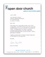 Open Door Church - Suffolk, VA Letter