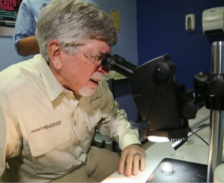 Studying the Zika virus through a microscope.