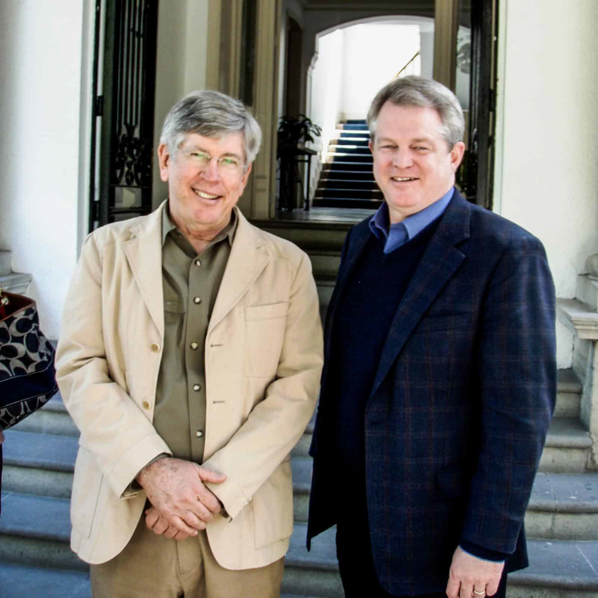 Bill Horan, former president of Operation Blessing, stands with new president, Gordon Robertson.