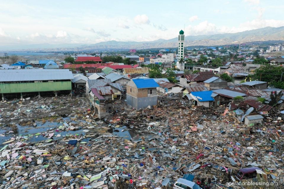 Destruction from the earthquake and tsunami in Palu, Indonesia.