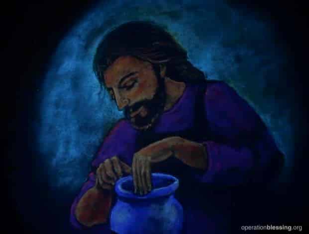 The invisible painting of Jesus and the new vessel in black light.