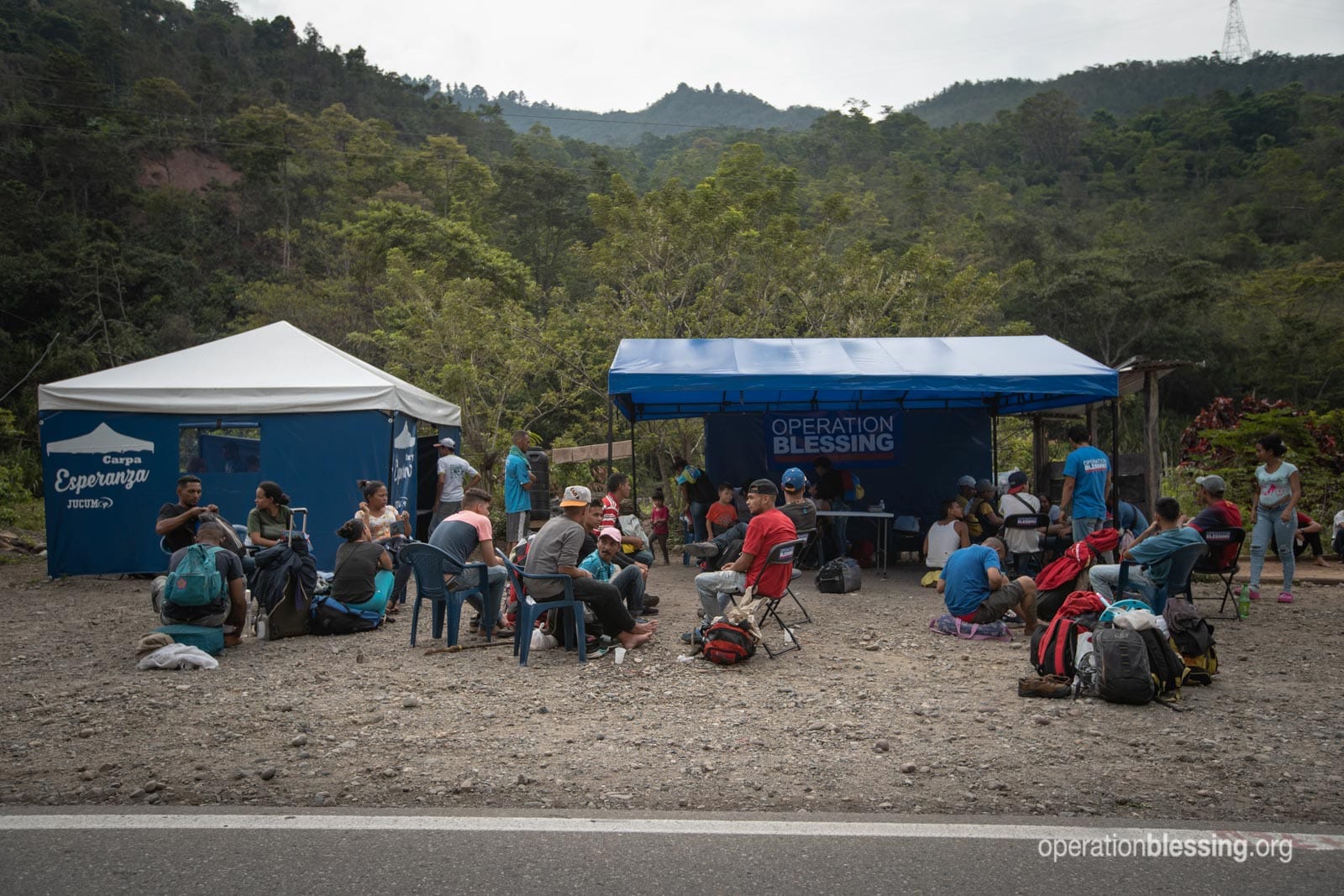 An Operation Blessing medical station to help Venezuelan refugees along the road in Colombia.