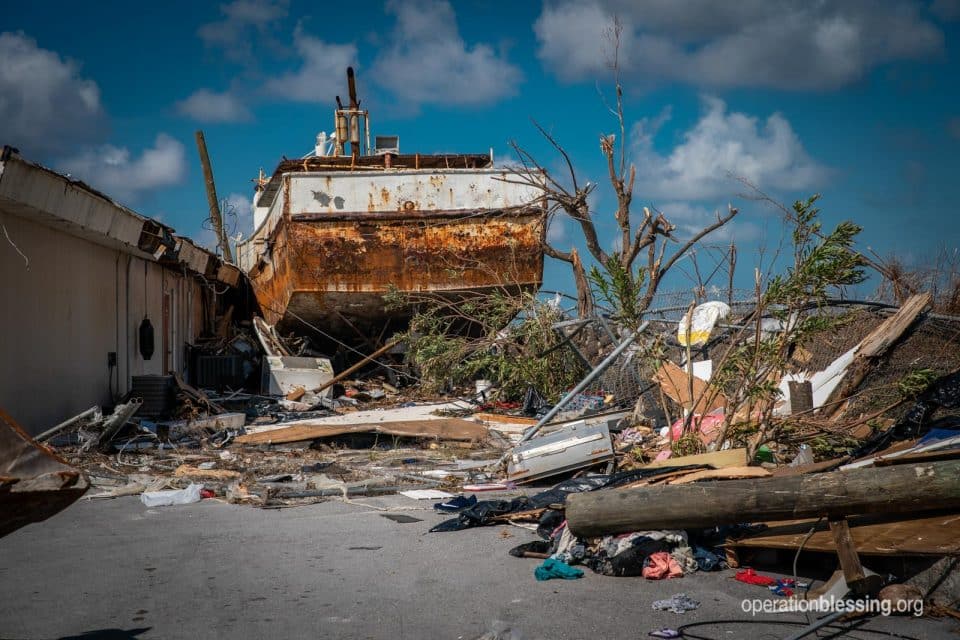 Storm damage from Hurricane Dorian.