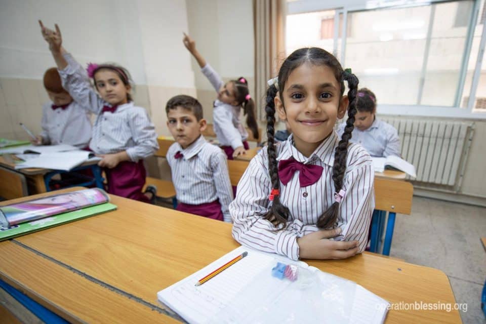 Maryam in her Christian school for refugees in Jordan.