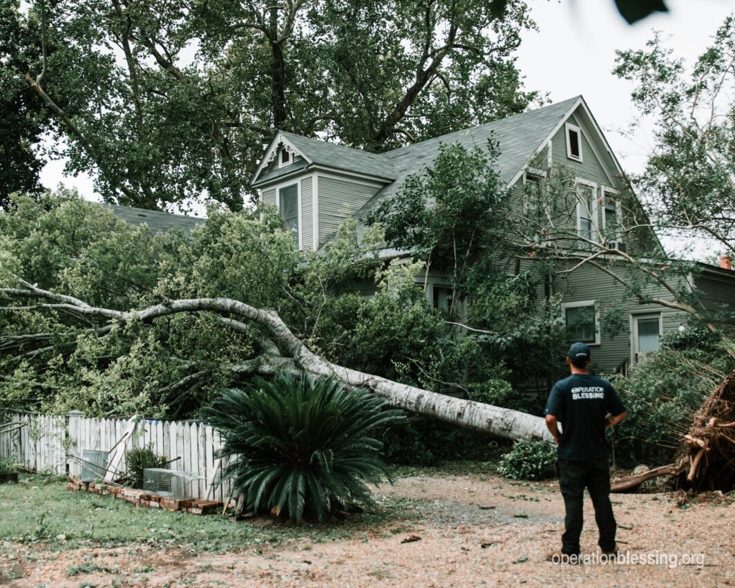 OB disaster relief team assessing damage and downed trees from Hurricane Laura.