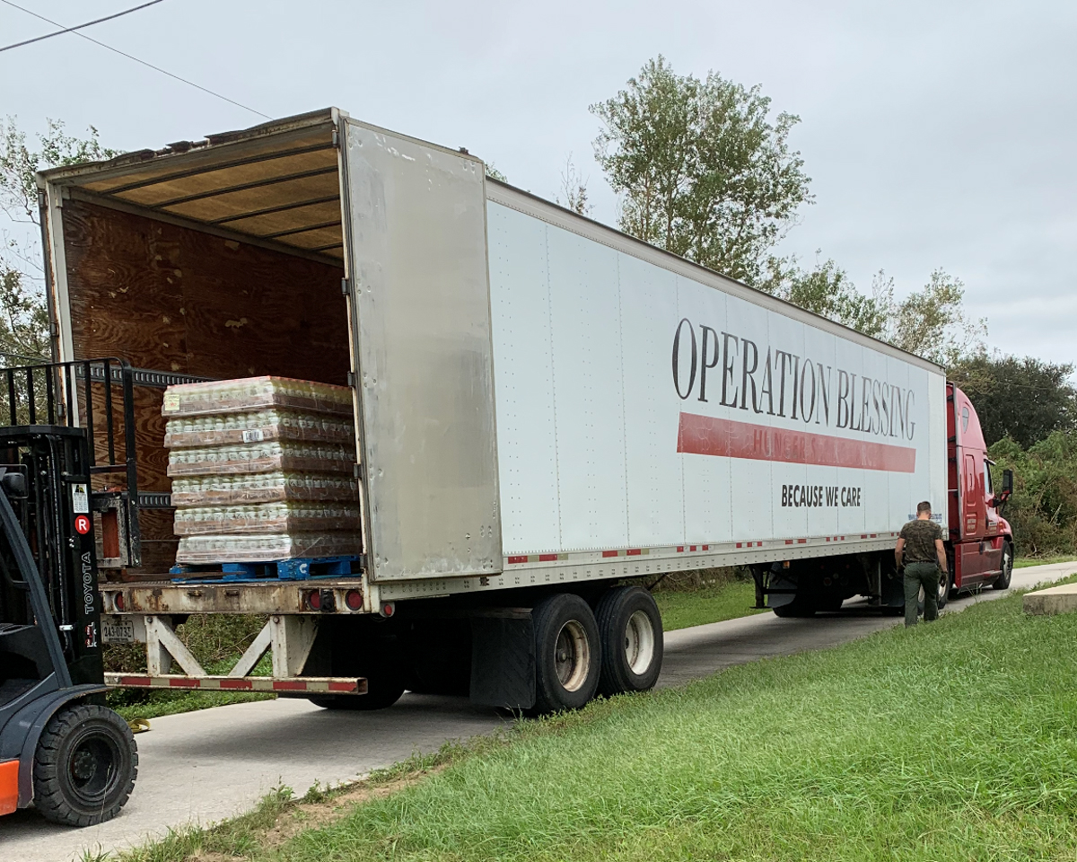 Delivering disaster relief for victims of Hurricane Zeta.